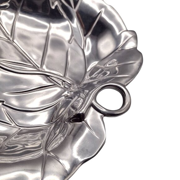Fitz And Floyd Leaf-Shaped Metal Serveware Snack Tray Bowl Candy Dish Trinket - Picture 4 of 11